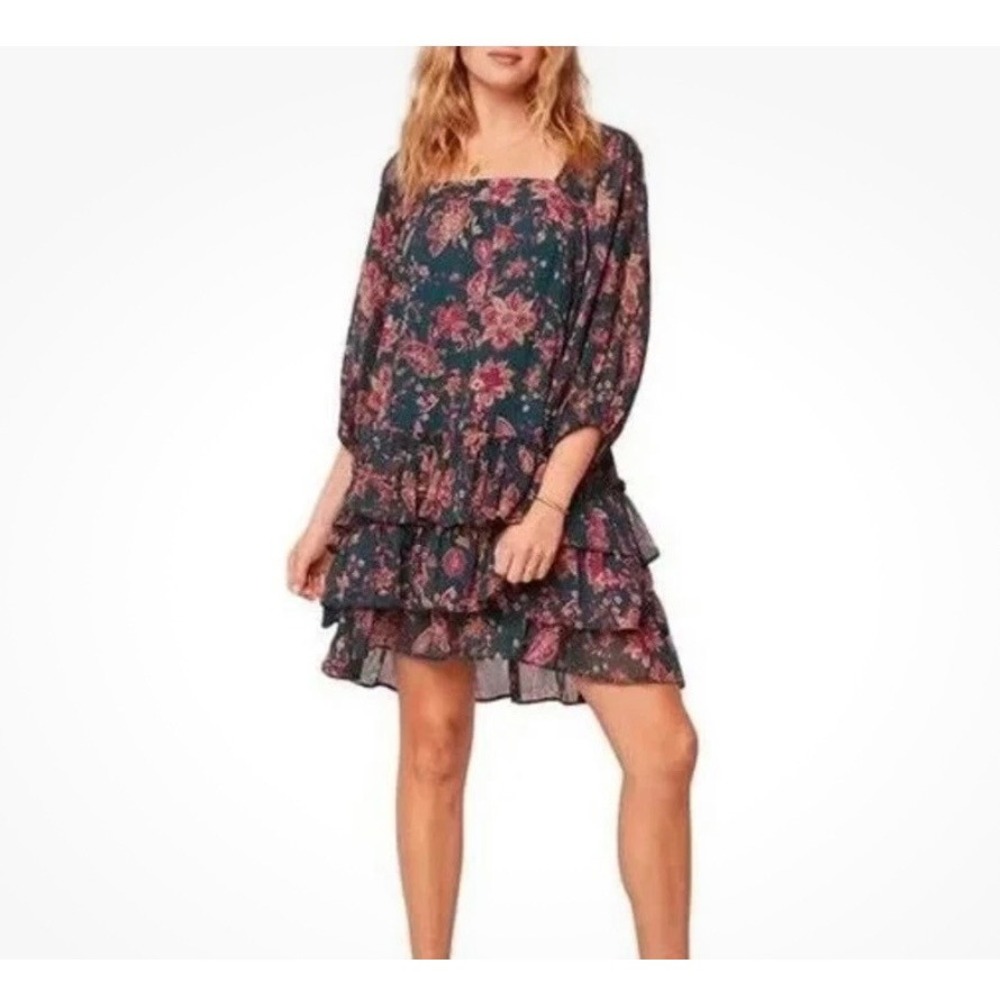 Band Of The Free Mandy Floral Pine Berry Babydoll Dress Ruffle Small Romantic